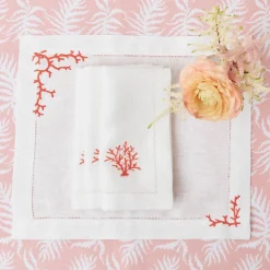 Mrs. Alice Table Linen Sets|Coral Linen Placemats & Napkins (Set Of 4)