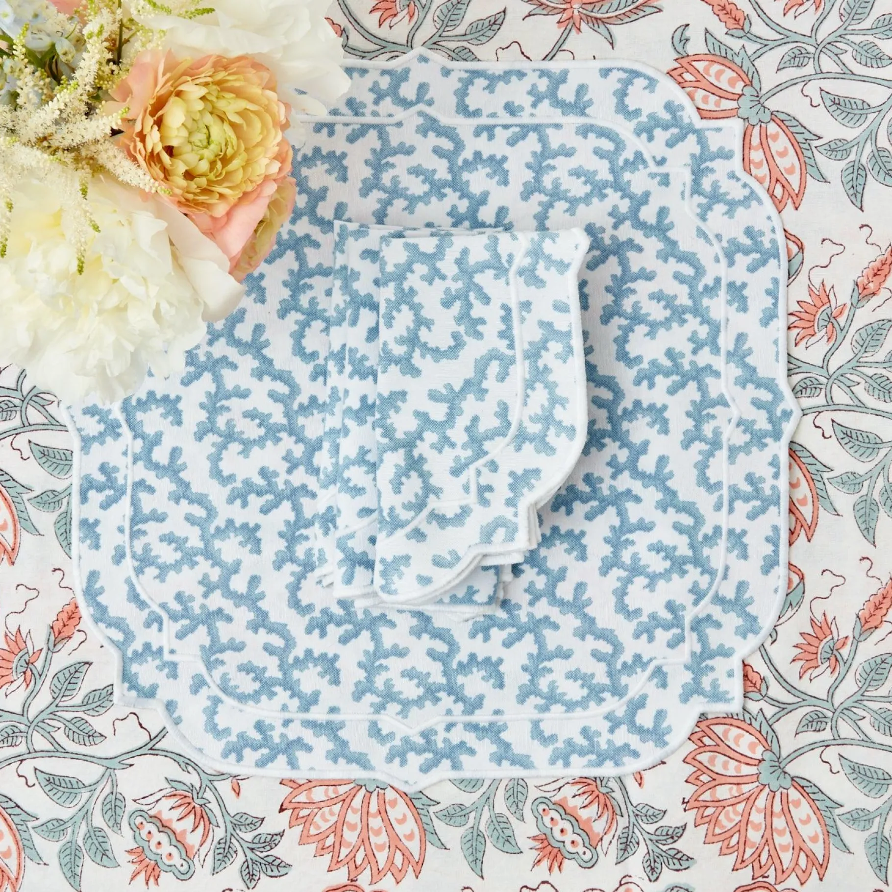 Mrs. Alice Napkins|Edie Blue Coral Napkins (Set Of 4)