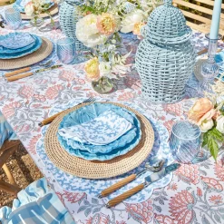 Mrs. Alice Table Linen Sets|Edie Blue Coral Placemats & Napkins (Set Of 4)