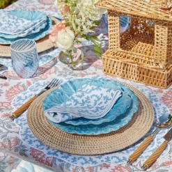 Mrs. Alice Table Linen Sets|Edie Blue Coral Placemats & Napkins (Set Of 4)