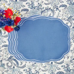 Mrs. Alice Table Linen Sets|Eloise Blue Placemats & Coronation Napkins (Set Of 4)