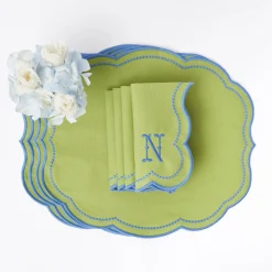 Mrs. Alice Table Linen Sets|Eloise Green And Blue Placemats & Napkins (Set Of 4)