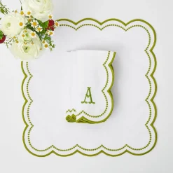 Mrs. Alice Table Linen Sets|Elsa White & Green Napkins (Set Of 4)