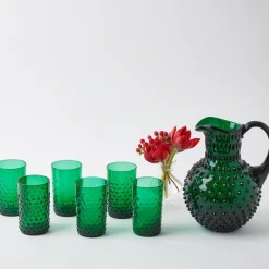 Mrs. Alice Glasses|Emerald Green Hobnail Glasses (Set Of 6)