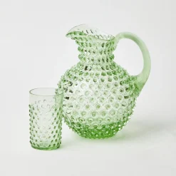 Mrs. Alice Glassware Sets|Emerald Hobnail Glasses & Jug Set