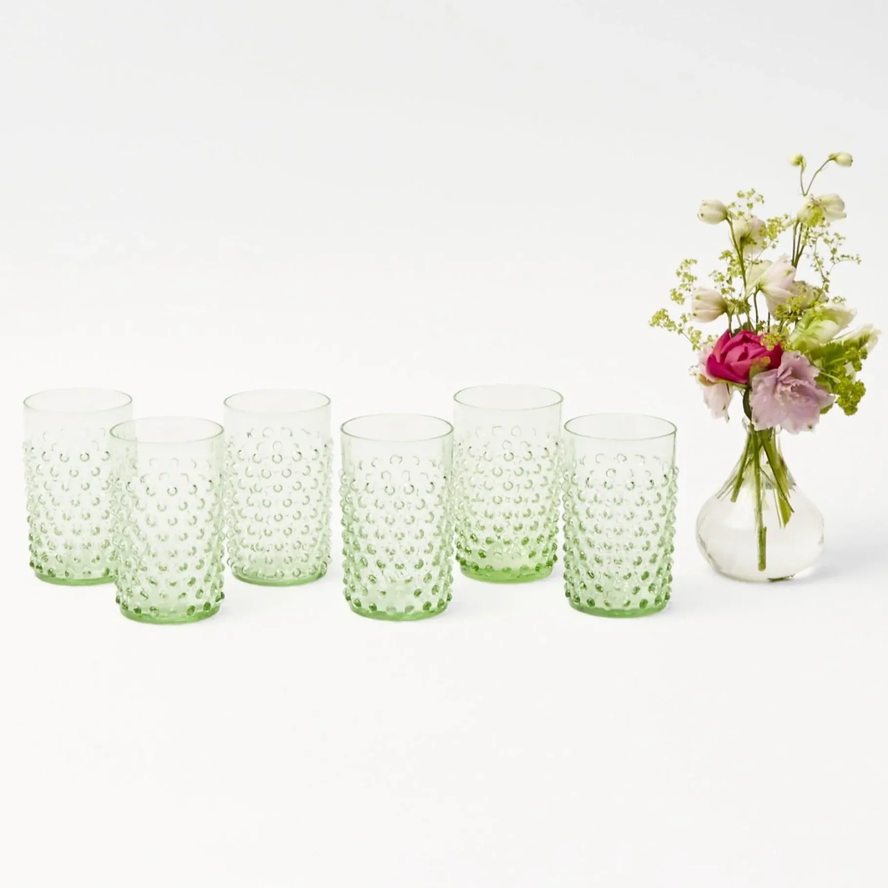Mrs. Alice Glasses|Emerald Hobnail Glasses (Set Of 6)
