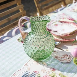 Mrs. Alice Jugs|Emerald Hobnail Jug With Rose Handle & Glasses (Set Of 6)