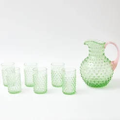 Mrs. Alice Glasses|Emerald Hobnail Jug With Rose Handle & Glasses (Set Of 6)