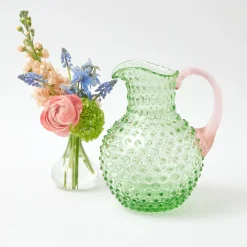 Mrs. Alice Glassware Sets|Emerald Hobnail Jug With Rose Handle & Glasses (Set Of 6)