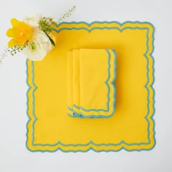 Mrs. Alice Table Linen Sets|Fleur Yellow Placemats & Napkins (Set Of 4)
