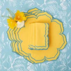 Mrs. Alice Table Linen Sets|Fleur Yellow Placemats & Napkins (Set Of 4)