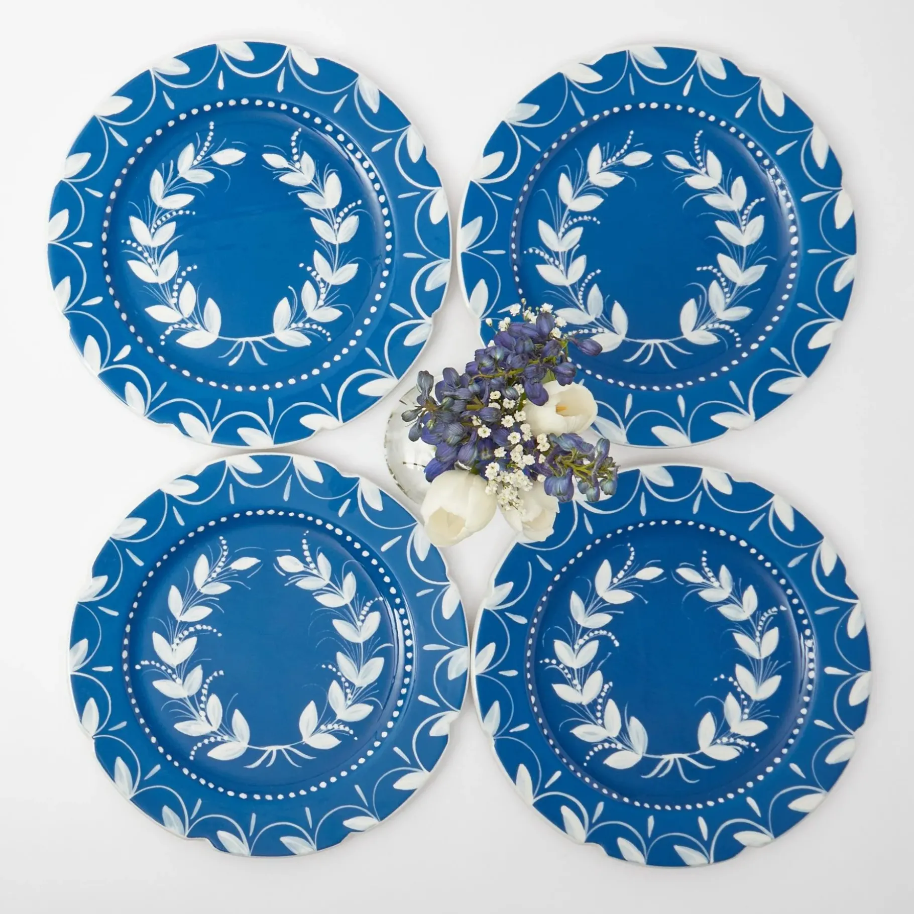 Mrs. Alice Crockery Sets|French Blue Garland Dinner Plates (Set Of 4)