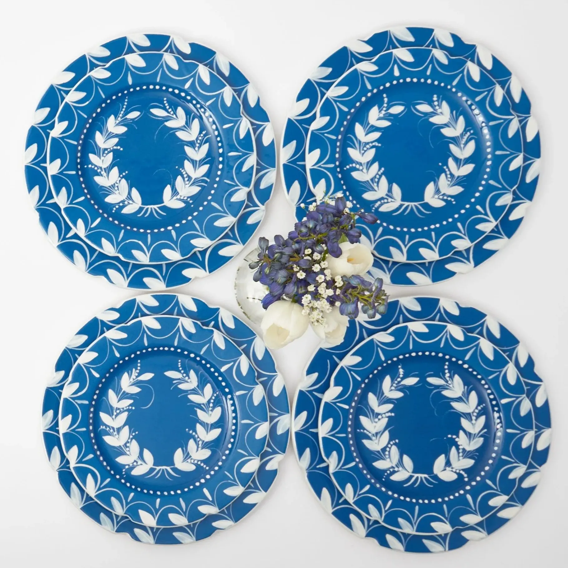 Mrs. Alice Dinner Plates|French Blue Garland Dinner & Starter Plates (Set Of 8)