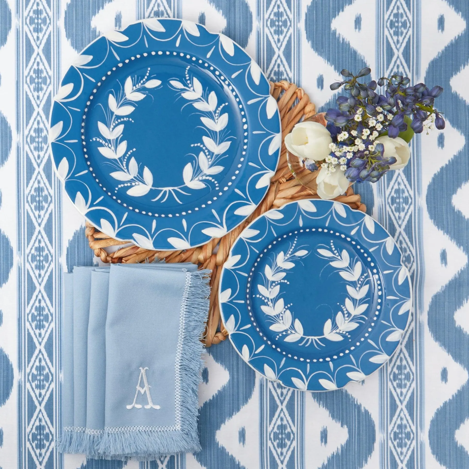 Mrs. Alice Dinner Plates|French Blue Garland Dinner & Starter Plates (Set Of 8)