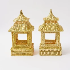Mrs. Alice Rattan Tableware|Gold Rattan Pagoda Lantern