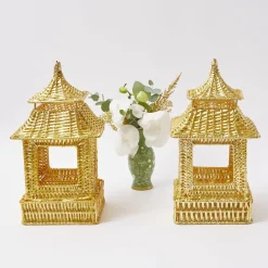 Mrs. Alice Rattan Tableware|Gold Rattan Pagoda Lantern