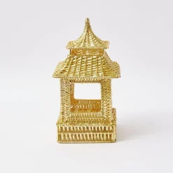 Mrs. Alice Rattan Tableware|Gold Rattan Pagoda Lantern