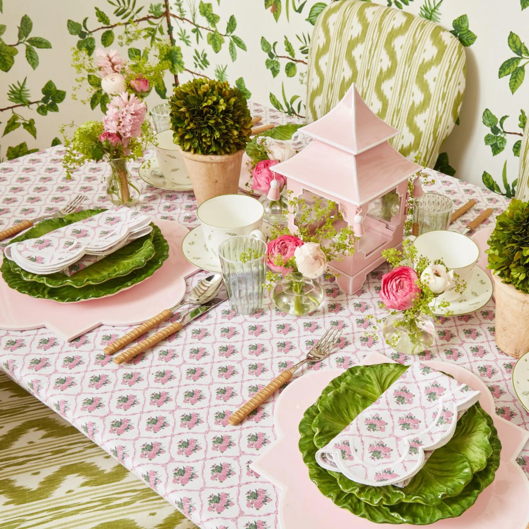 Mrs. Alice Glasses|Green & White Rim Water Glasses (Set Of 4)