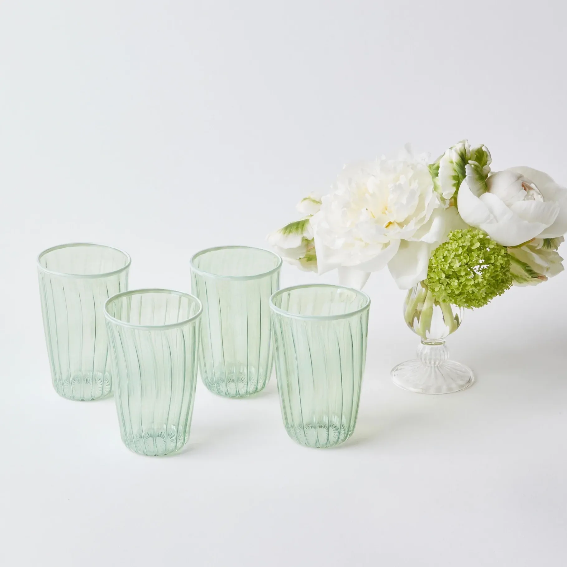 Mrs. Alice Glasses|Green & White Rim Water Glasses (Set Of 4)