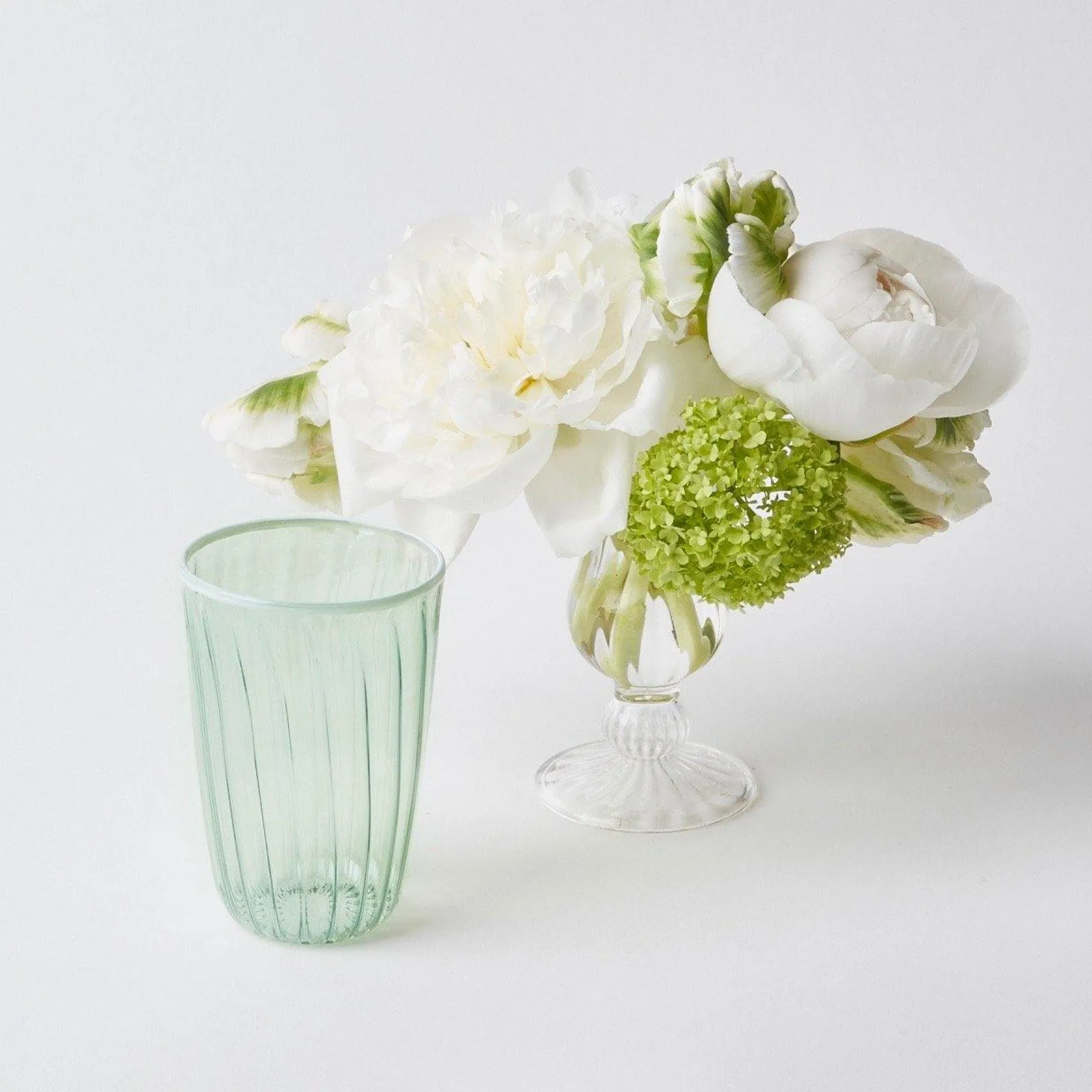 Mrs. Alice Glasses|Green & White Rim Water Glasses (Set Of 4)