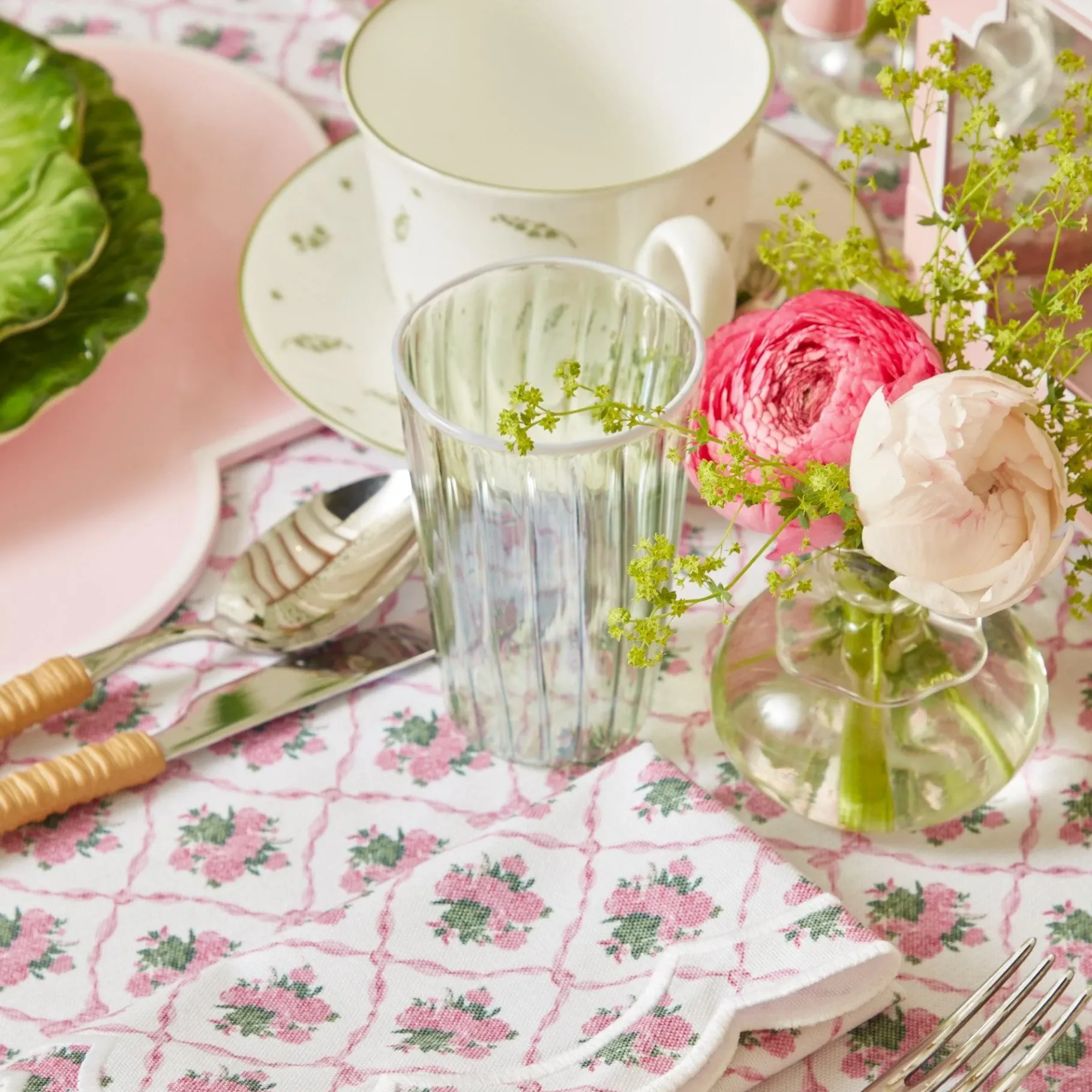 Mrs. Alice Glasses|Green & White Rim Water Glasses (Set Of 4)