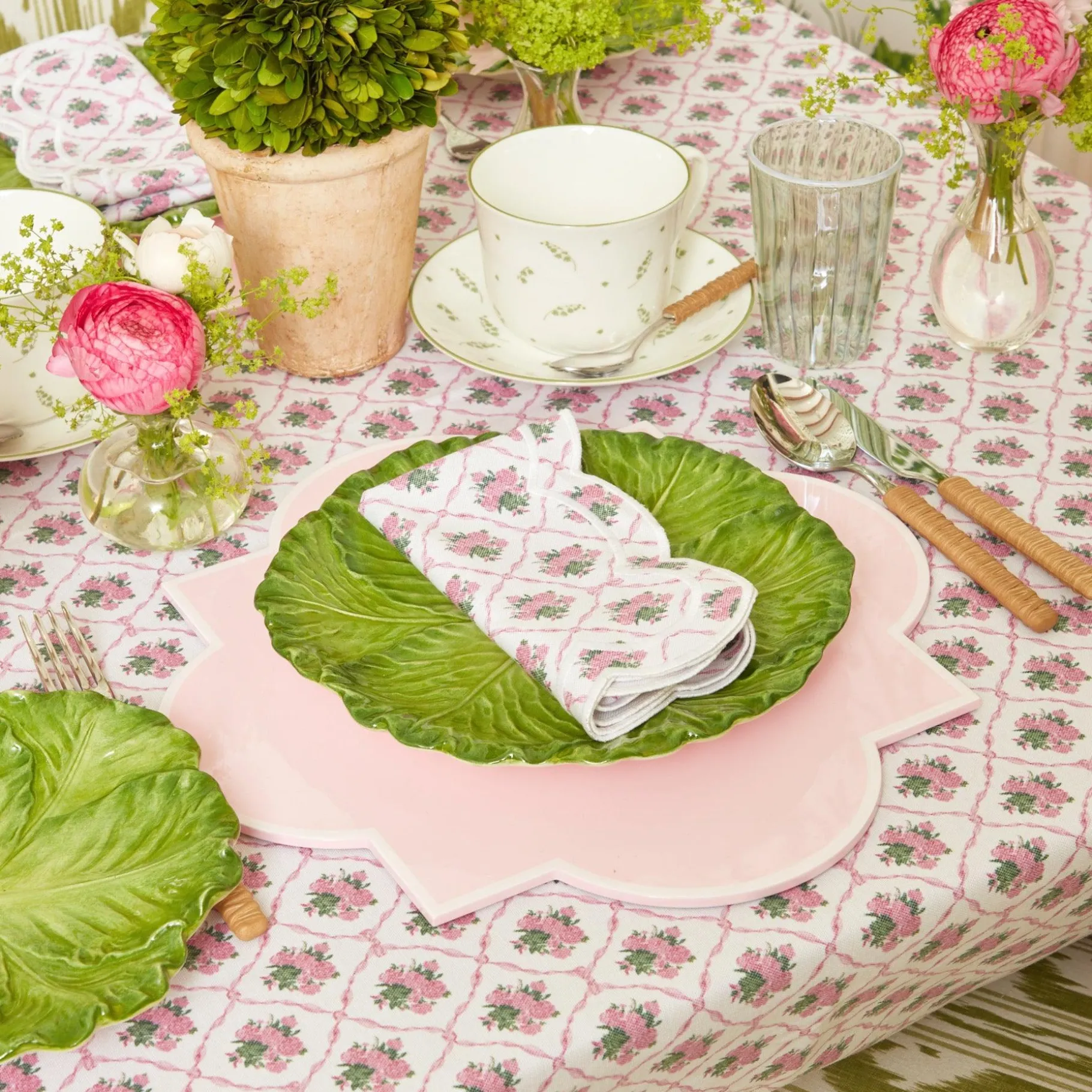 Mrs. Alice Glasses|Green & White Rim Water Glasses (Set Of 4)