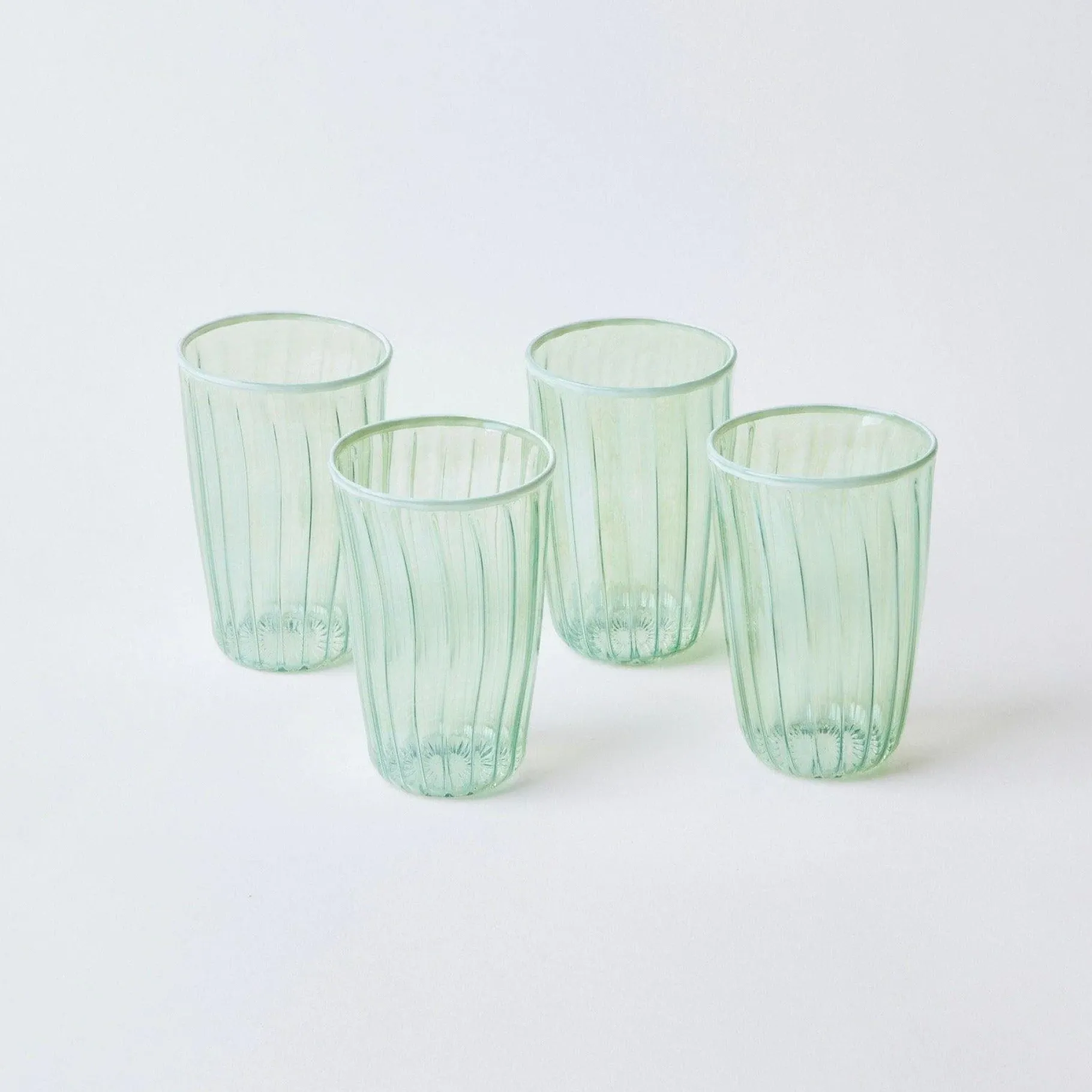 Mrs. Alice Glasses|Green & White Rim Water Glasses (Set Of 4)