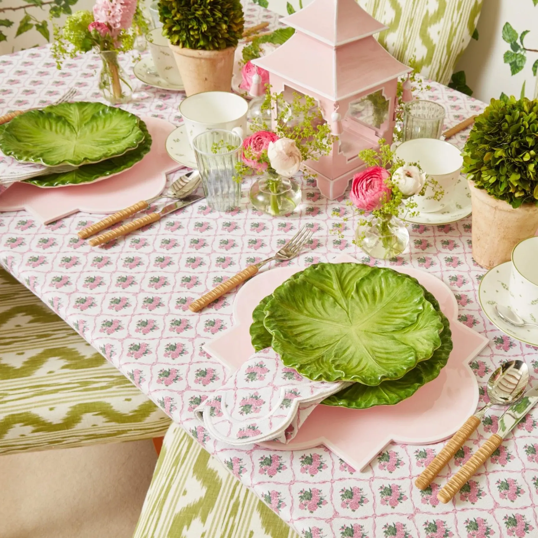 Mrs. Alice Glasses|Green & White Rim Water Glasses (Set Of 4)