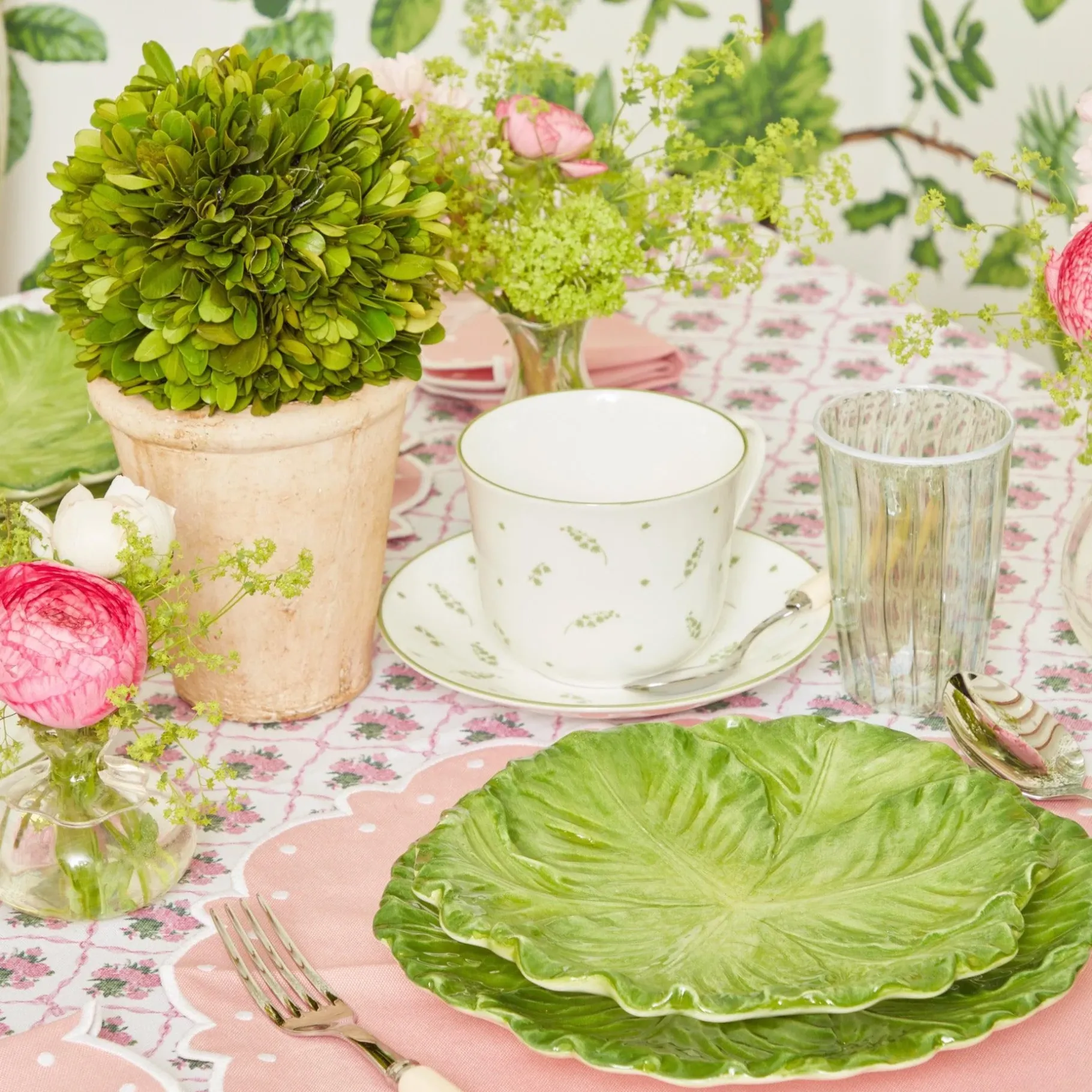 Mrs. Alice Glasses|Green & White Rim Water Glasses (Set Of 4)