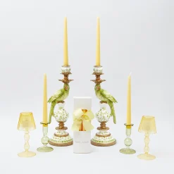 Mrs. Alice Candle Holders|Green & Yellow Parrot Candlescape