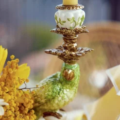 Mrs. Alice Candle Holders|Green & Yellow Parrot Candlescape