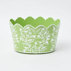 Mrs. Alice Vases|Green Floral Tole Scalloped Planter