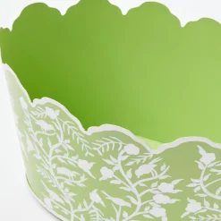 Mrs. Alice Vases|Green Floral Tole Scalloped Planter