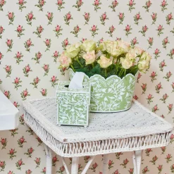 Mrs. Alice Tissue Boxes|Green Floral Tole Tissue Box