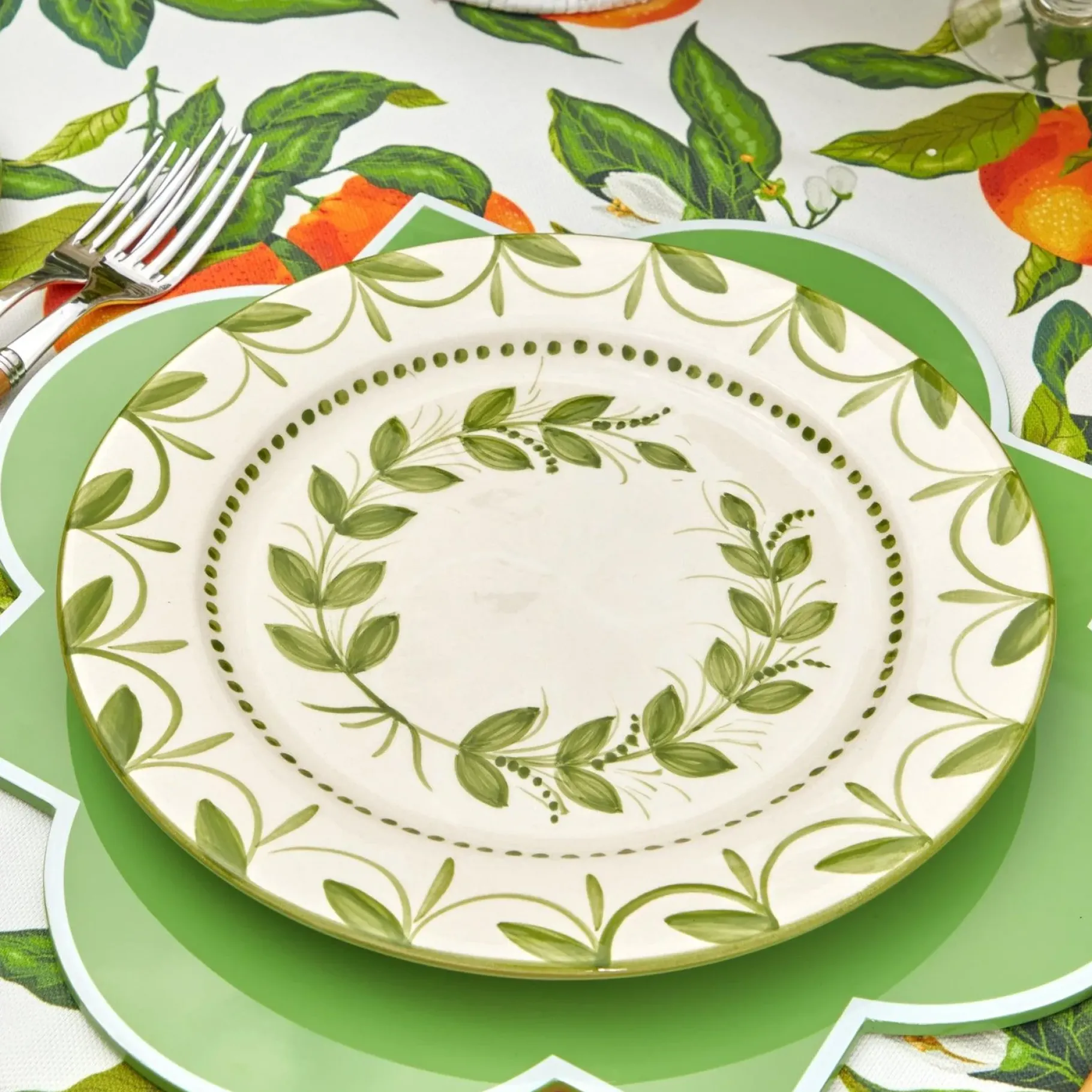 Mrs. Alice Crockery Sets|Green Garland Dinner Plates (Set Of 4)