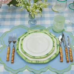 Mrs. Alice Bamboo Crockery|Green Geometric Bamboo Starter Plate (Set Of 4)