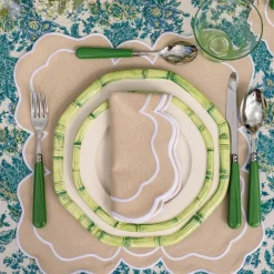 Mrs. Alice Bamboo Crockery|Green Geometric Bamboo Starter Plate (Set Of 4)