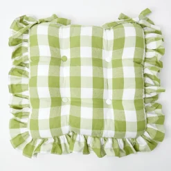 Mrs. Alice Cushions|Green Gingham Ruffle Seat Pad Cushions (Set Of 4)