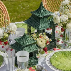 Mrs. Alice Rattan Tableware|Green Rattan Pagoda Lantern