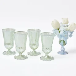 Mrs. Alice Glasses|Green White Rim Frilled Glasses (Set Of 4)