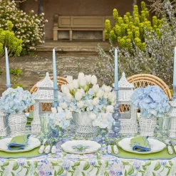 Mrs. Alice Glasses|Green White Rim Frilled Glasses (Set Of 4)