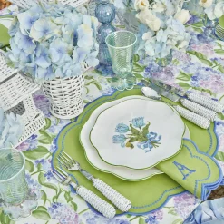 Mrs. Alice Glasses|Green White Rim Frilled Glasses (Set Of 4)