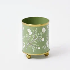 Mrs. Alice Candle Holders|Hand Painted Olive Floral Tole Candle Pot