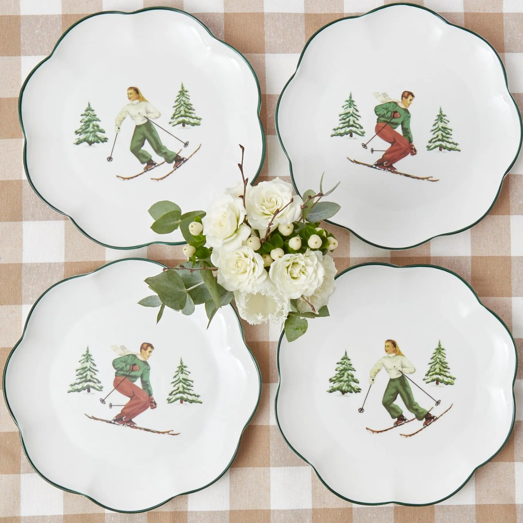 Mrs. Alice Dinner Plates|Heidi & Hans Skier Dinner Plate (Set Of 4)