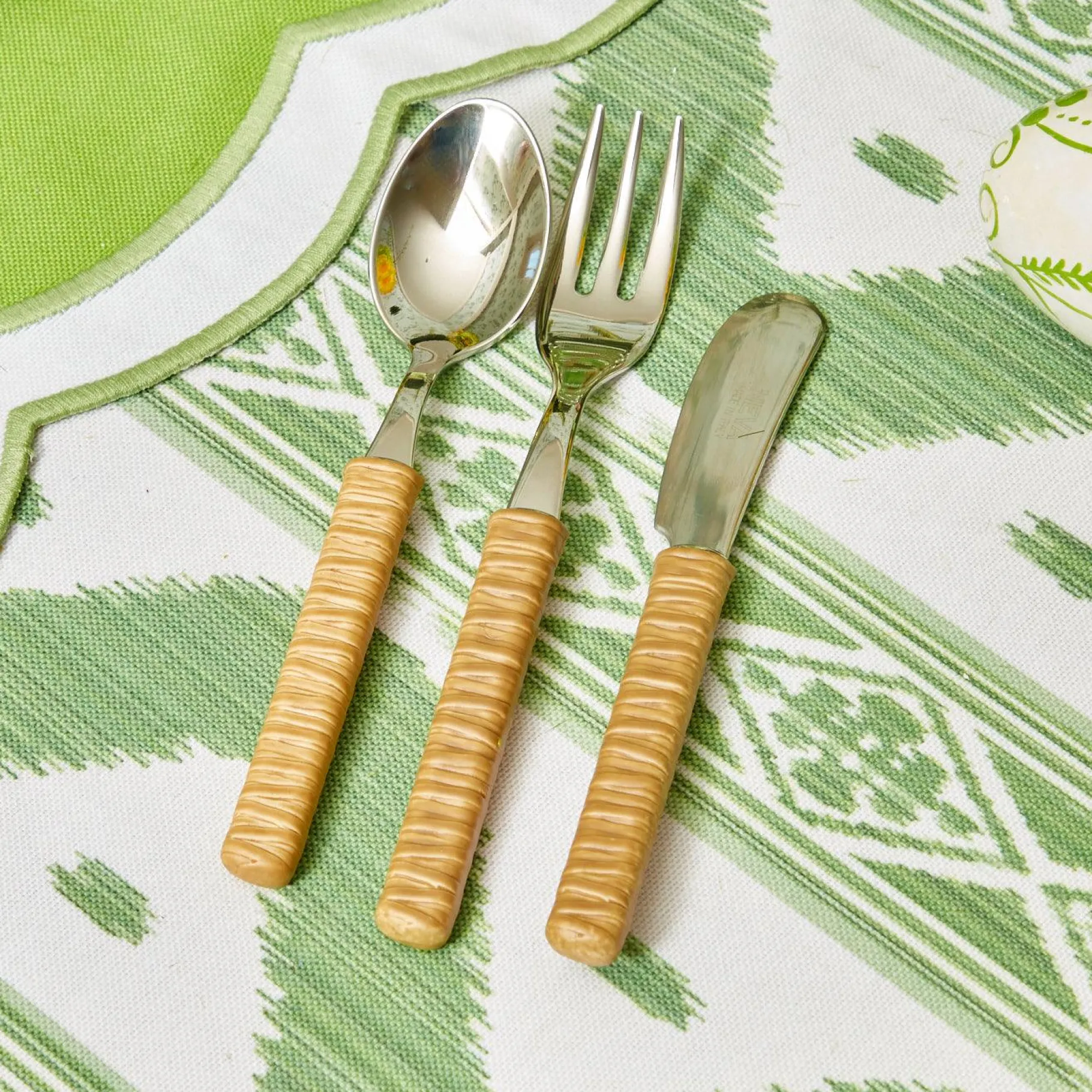 Mrs. Alice Cutlery Sets|Light Brown Rattan Effect Childrens Cutlery (3 Piece)