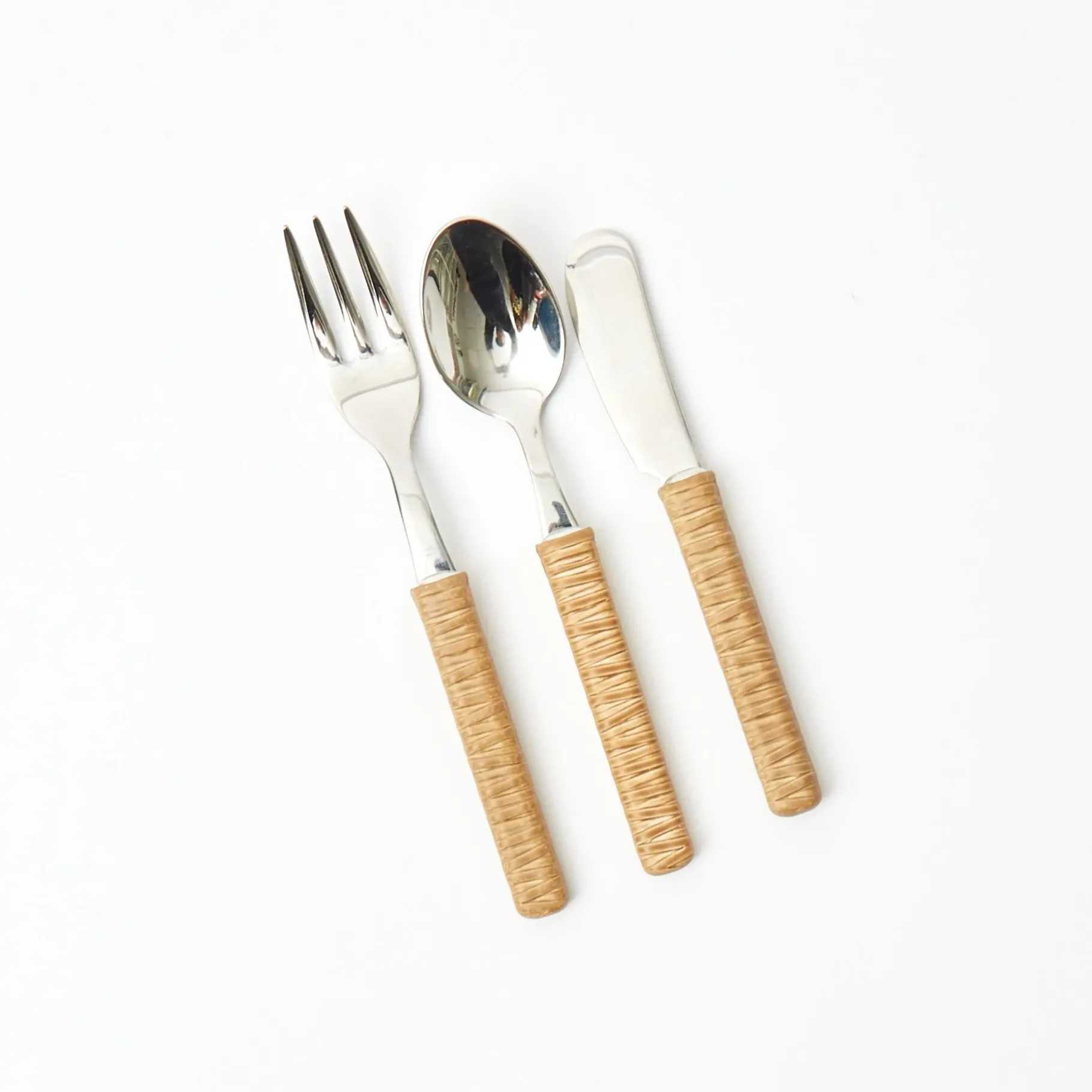 Mrs. Alice Cutlery Sets|Light Brown Rattan Effect Childrens Cutlery (3 Piece)