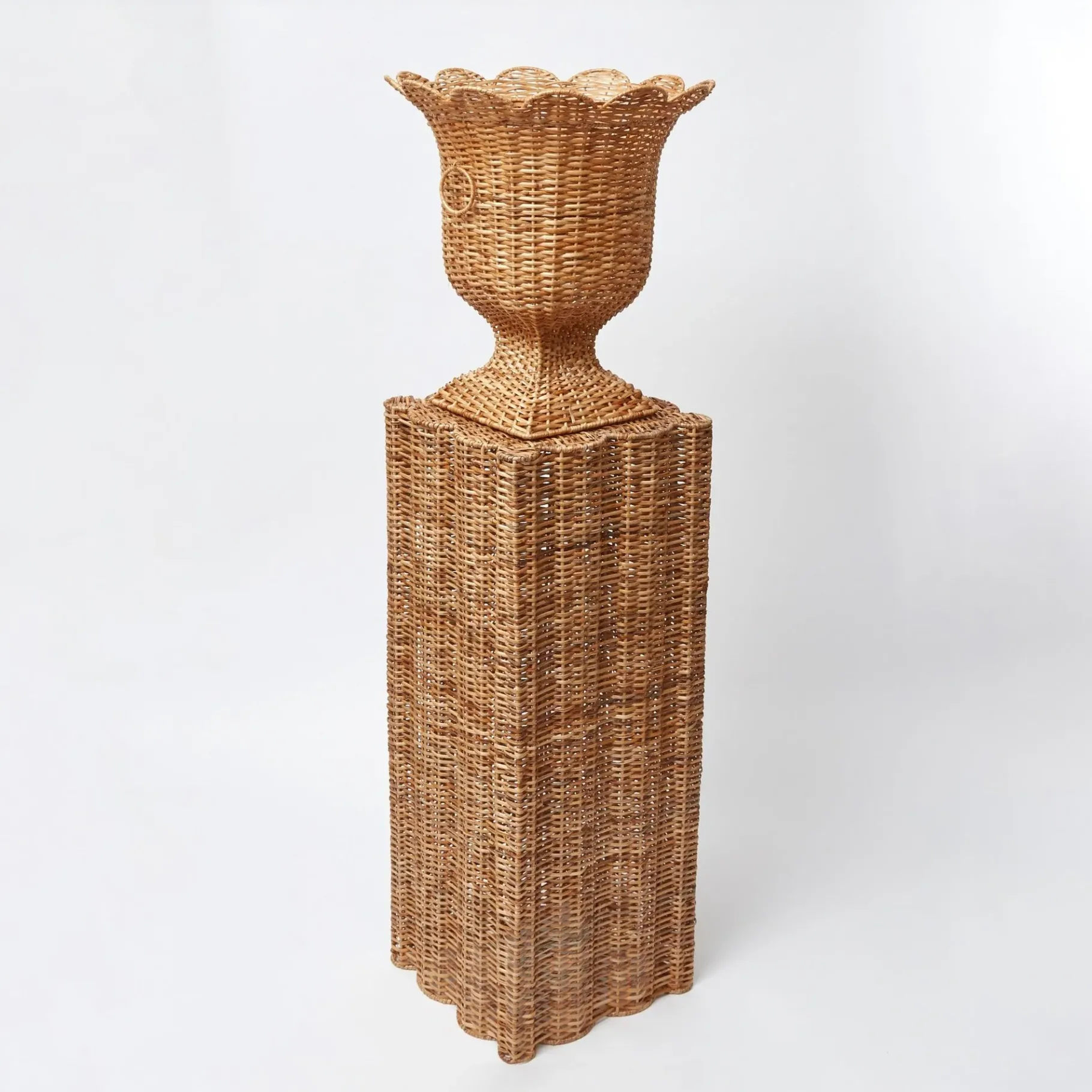 Mrs. Alice Rattan Furniture|Liliana Scalloped Rattan Pedestal And Urn