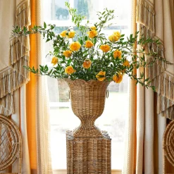 Mrs. Alice Rattan Furniture|Liliana Scalloped Rattan Pedestal And Urn