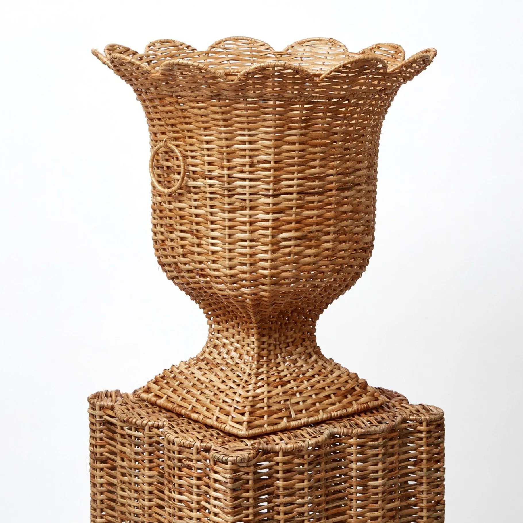 Mrs. Alice Rattan Furniture|Liliana Scalloped Rattan Pedestal And Urn