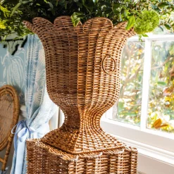 Mrs. Alice Vases|Liliana Scalloped Rattan Pedestal And Urn